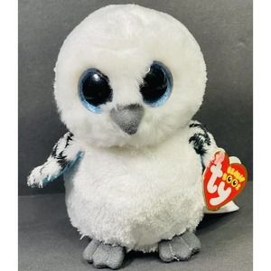 Ty Beanie Boos Baby -Spells the White Owl (6 Inch) Blue Glitter Eyes With Tags